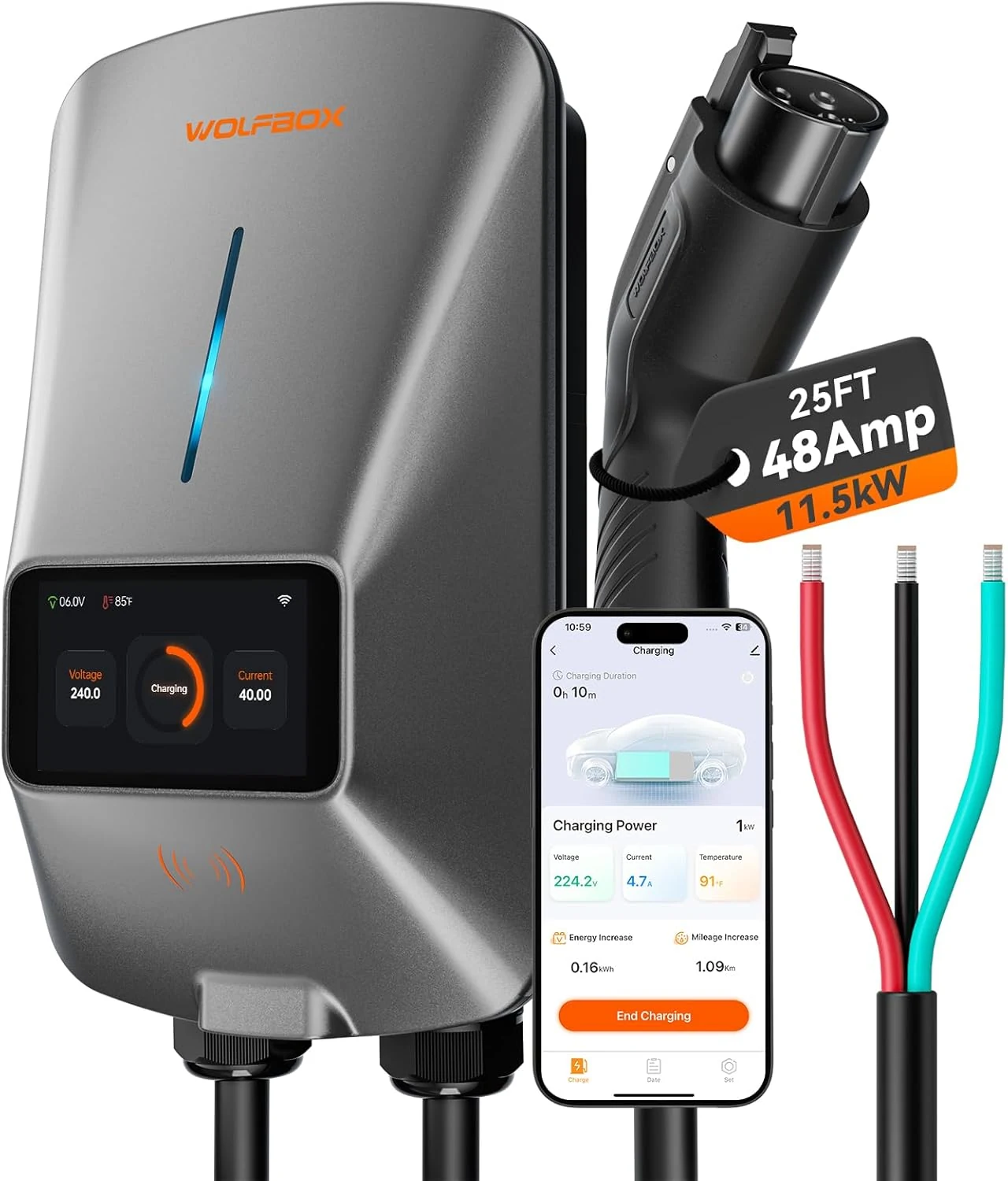 Level 2 EV charger Β· 40 A / 9.6 kW / 240 V Β· NEMA 14-50P Β· Wi-Fi 2.4 GHz Β· J1772